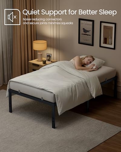 VASAGLE Twin Metal Bed Frame 18 Inches Tall, 550 lb Weight Capacity, No Box Spring Needed, with Under-Bed Storage, Easy Setup, Heavy-Duty Platform Bed, Mattress Retainers, Matte Black URMB673BD02S - size: Twin, style: 18 Inch