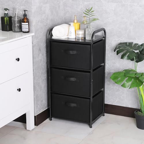 MAX Houser Dresser Storage with 3 Fabric Drawers, Black | Vertical Storage Unit for Bedroom,Chest of Drawers with Metal Frame, Wooden Tabletop, for Living Room, Closet - color: Black1