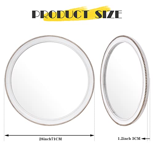 sawsile Round Wood Mirror,28 inch Circle Rustic Farmhouse White Wooden Frame Boho Beads Wall Mirror for Bathroom,Living Room,Bedroom or Entryway - color: White, size: 28"L x 28"W