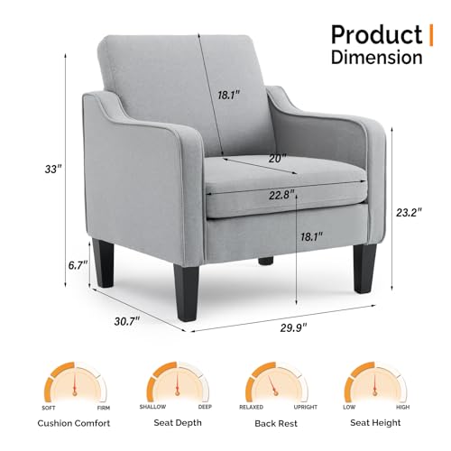 VINGLI Accent Chairs for Living Room, Line Comfy Upholstered Sofa Chair Mid Century Modern Armchair for Bedroom, Home Office, Small Spaces, Apartment - color: Light Grey
