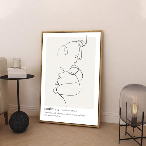 Minimalist Line Wall Art Abstract Couple Line Art Print Black and White Wall Art Soulmate Definition Canvas Prints Minimalist Wall Decor Line Art for Couples Bedroom Decor, Unframed Art 16"x24" - color: Couple Face Line (Unframed)