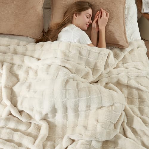 Cozy Bliss Fluffy Faux Fur Throw Blanket for Couch,Warm Cozy Soft Cream White Throw Blankets for Sofa Bed Living Room,60x80 Inches - color: Cream White, size: Twin(60" x 80")