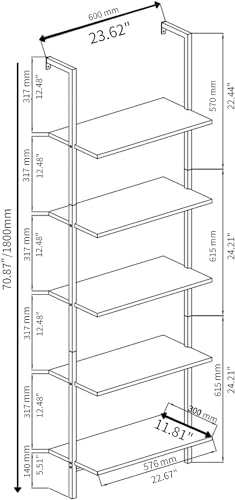 5-Tier White Tall Narrow Bookshelf Ladder, 5 Wooden Ladder Bookshelf Boards, Book Shelf, Stand Shelf, Wall Shelf, 23.6" L X 11.8" W X 70.9" H
