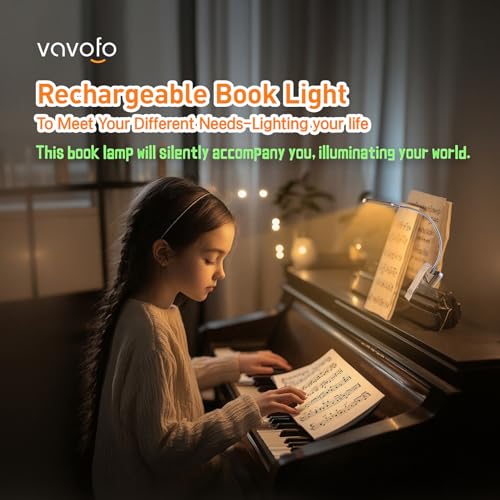 VAVOFO Rechargeable Book Light for Reading in Bed Kids, 7 LED Reading Light with 9-Level Warm Cool White Daylight, Eye Care Lamp with Power Indicator for Bookworms (Champagne Gold) - color: Champagne Gold