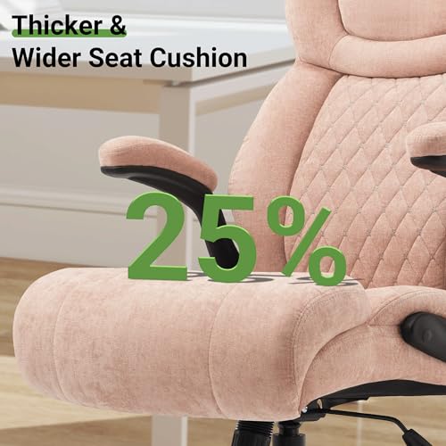 Office Chair, Big and Tall Executive Chair with Air-Lumbar Support, Breathable Desk Computer Chair with Adjustable Flip-up Armrests, Wide Cushion Seat Swivel Home Office Chair - color: Lightpink