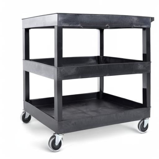 Tubstr 3-Tier Rolling Utility Cart with Wheels | Supports 300 lbs. Total | Heavy-Duty Capacity for Garage Storage, Office Spaces, & Kitchen Use | Durable Tool Cart with Locking Wheels (Gray, 32 x 18) - color: Gray