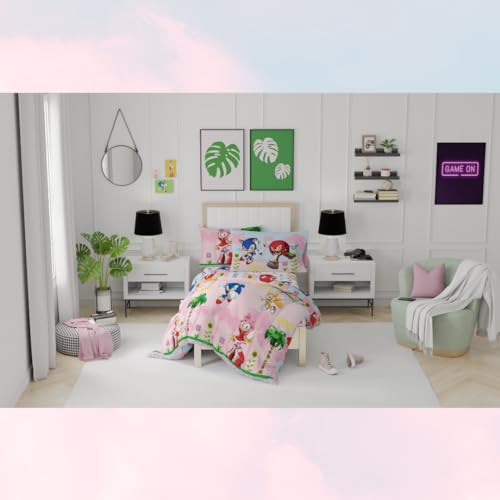 Franco Sonic the Hedgehog Amy Rose Anime Kids Bedding Super Soft Comforter and Sheet Set with Sham, 5 Piece Twin Size, (Officially Licensed Product) - color: Sonic the Hedgehog Girl, size: Twin