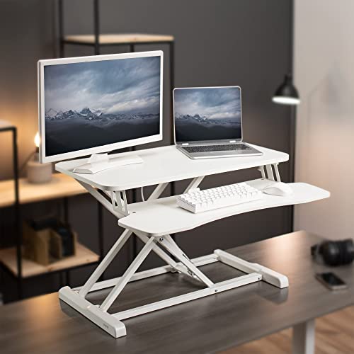 VIVO 32 inch Desk Converter, K Series, Height Adjustable Sit to Stand Riser, Dual Monitor and Laptop Workstation with Wide Keyboard Tray, White, DESK-V000KW | Height Adjustable, Stand Up Desk Riser, Wide Keyboard Tray, Dual Monitor and Laptop Workstation,