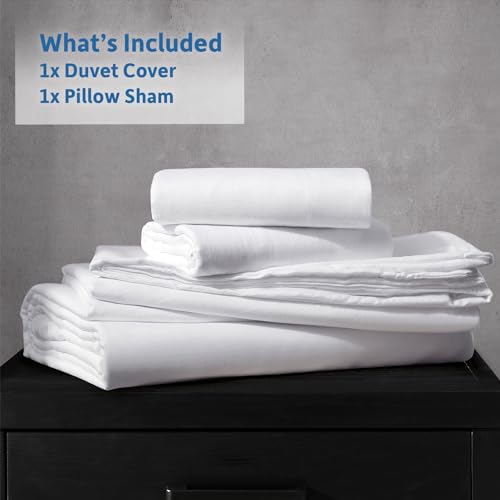 Hearth & Harbor Twin Duvet Cover Set - 2 Piece Soft Prewashed Bedding Set Twin/Twin XL - Includes 1 Duvet Cover 68x90 inches with Zipper Closure and 1 Pillow Sham, White, Comforter Not Included | 2 Piece Bedding Set, Ultra Soft & Breathable, Easy Care, Co
