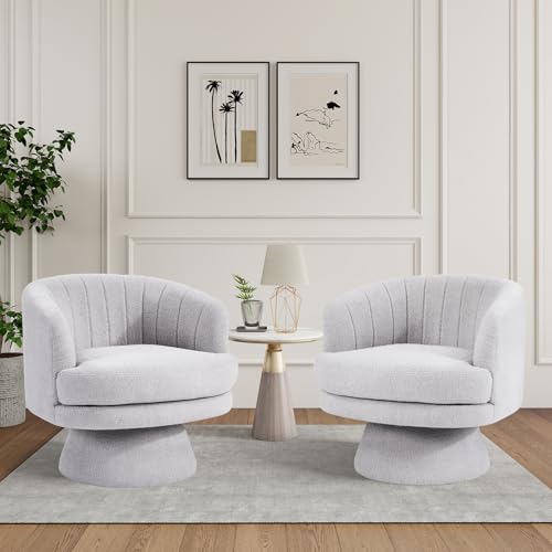 Swivel Accent Chair with Armrest, Modern 360 Degree Swivel Barrel Chair with Curve Back and Soft Cushion,Comfy Round Sherpa Teddy Armchair Single Sofa for Living Room,Bedroom, Light Grey - color: Light Grey