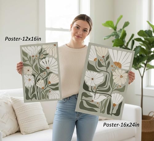 HSHFKLH 2 Pcs Boho Wildflowers Canvas Wall Art Unframed | Green Bohemia Abstract Floral Botanical Picture Wall Decor Poster Print Artwork for Living Room Bedroom Home Decoration - color: Poster, size: 16x24in