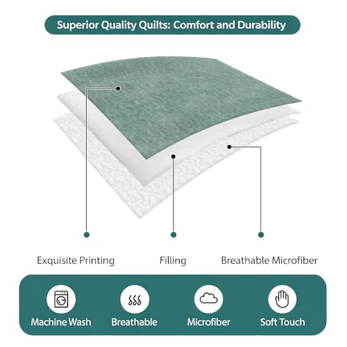 Minimalist Grey Green 3 Piece Quilt Set Twin Size, Vintage Art Distressed Pattern Farmhouse Soft Bedspread Coverlet Bedding Set Microfiber Lightweight Comforter Set with 2 Pillowcases for Bedroom - size: Twin