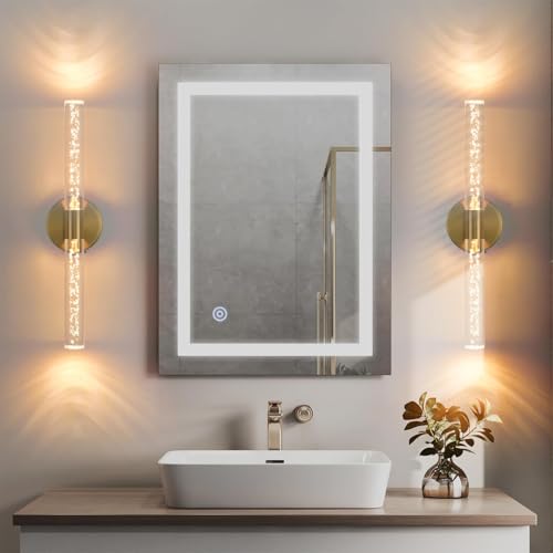 Battery Operated Wall Sconces Set of 2, Gold 20'' Rechargeable Crystal Bubble Wall Sconce with Remote Control, 3000K-6000K Dimmable LED Wireless Wall Lights for Living Room Bedroom Hallway - color: Gold