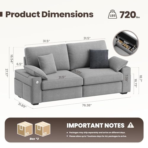 MALOL 89" Loveseat Couch, 3 Seater Upholstered Mid-Century Mondern Love Seat with USB Type C Ports, 4 Pillows and Storage Armrest Cloud Foam Sofa for Living Room/Small Spaces, Grey - color: Grey-new