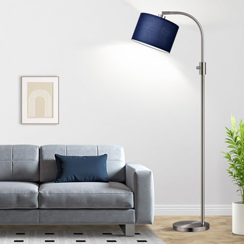 Nintiue Upgraded Modern Arc Dimmable Tall Standing Floor Lamp with Blue Shade, 1200 Lumens LED Bulb Included, for Living & Reading Room, Bedroom, Office & Nursery, Brushed Nickel - color: Brushed Nickel-Blue Shade