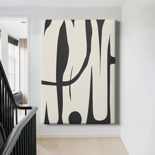 Black and White Abstract Line Art Canvas Print Painting Modern Wall Lines Abstract Line Wall Art Black and Beige Poster Modern Minimalist Picture Shapes Illustrations Artwork 16x24inch Frame - color: A, size: 16"L x 24"W Framed