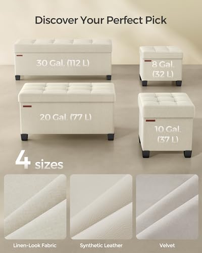 SONGMICS Storage Ottoman Bench, Foldable Foot Rest with Legs | End of Bed Bench, Storage Chest, 43.3 x 15 x 15.8 Inches, Load up to 661.4 lb, Cream, MELISA Collection ULSF018W01 - color: Cream White, style: without Flipping Lid