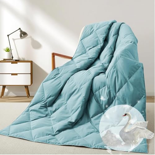 Deodar Down Fiber Throw Blanket Lightweight Packable Throw Indoor & Outdoor | Lightweight Blue Down Throw Blanket for Couch,Outdoor Picnic Lap Soft Throw Comforter for Office Bedroom, Machine Washable - color: Sea Blue
