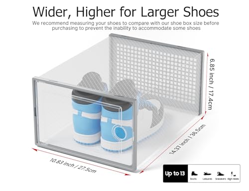 Kuject XX-Large Shoe Storage Boxes 12 Pack, Clear Stackable Shoe Organizer | Shoe Case for Closet, Entryway & Under-Bed Storage, Drop-Front Design, Space-Saving Solution for Family Organization,Grey - color: Grey, size: XX-Large