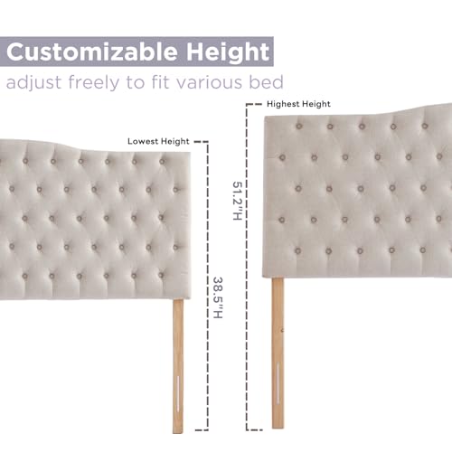 Iroomy Upholstered High Queen Headboard, Button Diamond Tufted Headboard with Adjustable Height and Solid Wood Leg, Linen Fabric Padded Headboards for Queen Size Bed, Mordern Head Board - color: Beige, size: High Queen