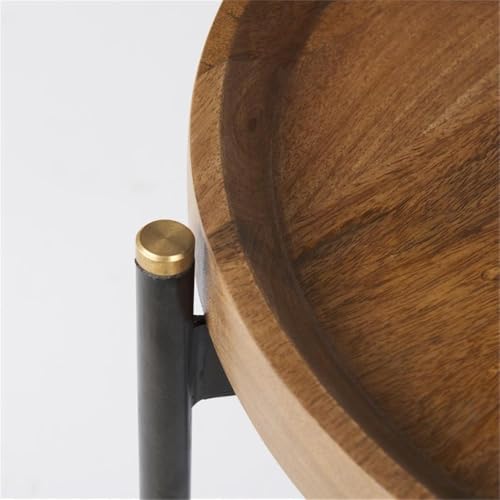 Pemberly Row Nesting Side Tables, 22.5Lx22.5Wx20.8H, Mango Wood Tray Tops, Foldable Black Metal Frames with Gold Accents, Compact Storage, Versatile Accent Tables for Living Room or Bedroom Use