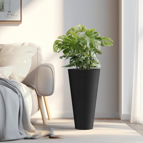 Kante 2-Pack All-Weather 18" H Round Tapered Black Plastic Planters | Tall Set of 2, Lightweight, Indoor & Outdoor Use, Modern Home, Garden, Weather-Resistant, Nursery Pot & Tall Outer Cachepot - color: Black, size: 18" H