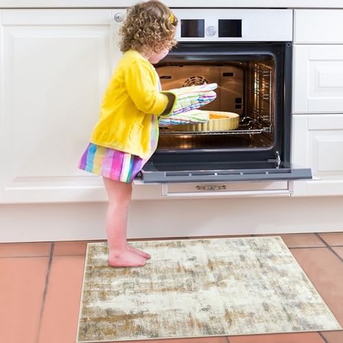 famibay 2x3 Rug Non Slip Washable Throw Rugs with Rubber Backing Modern Abstract Entryway Rug Indoor Soft Low Pile Small Rugs for Bedroom Entryway Kitchen Bathroom(Beige/Camel) - color: Beige and Camel, size: 2 x 3 feet
