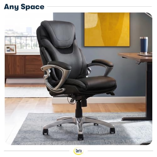 Serta Bryce Executive Office Chair - Ergonomic Computer DeskChair with Lumbar Technology - Adjustable Height - Memory Foam Body Pillows - 360° Swivel Rolling Base - Bonded Leather - Black - color: Black
