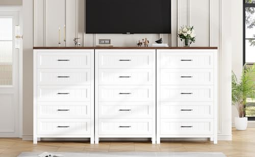 Jocoevol 5 Drawer Dresser for Bedroom - Farmhouse 44.9" Tall Chest of Dresser with Large Storage, Rubst Wood Construction for Living Room, Hallway & Entryway - White (White & Brown) - color: White & Brown