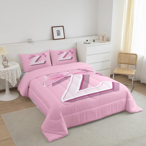 jejeloiu Pink Bow Bedding Set, Personalized Teen Girl Gifts,Toddler Size, Decor Initial Letter Z Bedding Set, Monogrammed Ultra Soft Comforter Fashion,Duvet Set Room Decor Kawaii Quilt Set - color: Pink Z, size: Toddler