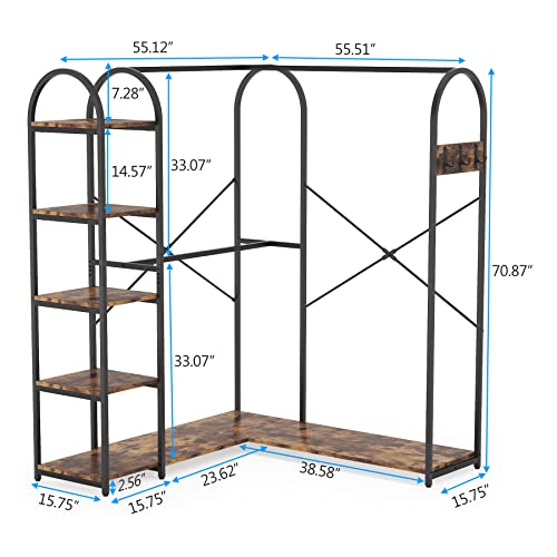 Tribesigns L Shape Clothes Rack, Corner Garment Rack with Storage Shelves and Hanging Rods, Space-Saving Large Open Wardrobe Closet for Bedroom