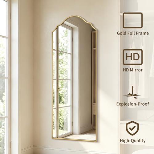 Besdomus Scalloped Full Length Mirror: 21"x56" Gold Arched Floor Mirror | Modern Minimalist Wooden Frame Body Long Mirror for Wall/Bedroom/Cloakroom/Entryway/Living Room - Home Decor for Housewife - color: Gold Leaf, size: 56"L x 21"W
