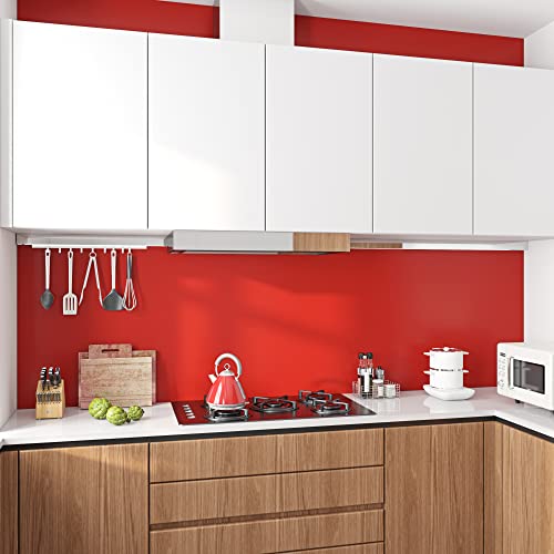 Livelynine 24 X 394 Wide Red Peel and Stick Wallpaper Removable Kitchen Cabinet Contact Paper Waterproof Renter Friendly Counter Top Covers Matte Red Vinyl Wrap for Cabinets Bathroom Living Room Wall - color: Solid Red, size: 24" x 394"