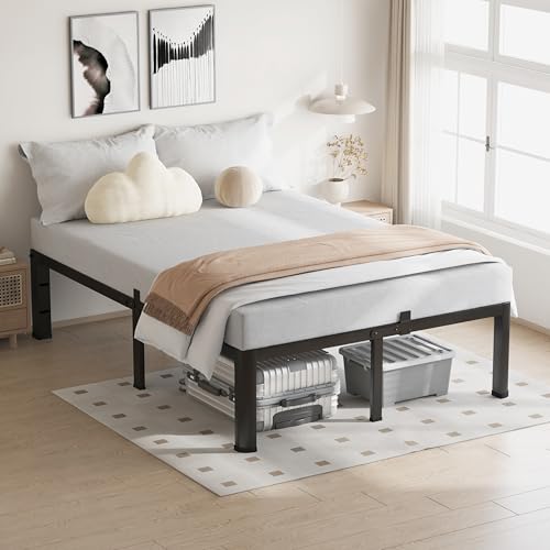 VIPSHOW 16 Inch Full Bed Frame with Round Corners No Box Spring Needed | 3500lbs Heavy Duty, Under bed storage, 4 mattress stoppers, Headboard holes, Noise-free, Easy assembly & rubber covers - size: Full, style: 16 Inch