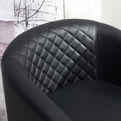 KINWELL 29" W Faux Leather Tufted PU Swivel Barrel Accent Chair, Black | No Assembly Vegan Leather Upholstered Swivel Club Chair with Nailhead Trim, Modern Armchair for Small Spaces Apartment - color: Black, style: Set of 1