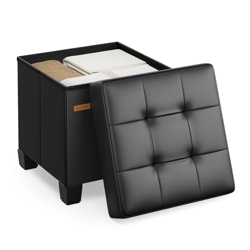SONGMICS Storage Ottoman, Cube Ottoman with Legs, 15 x 15 x 15.7 Inches, Footstool, Footrest, 10 Gal. (37 L), Synthetic Leather, for Bedroom, Living Room, Dorm, Ink Black ULSF0512B02 - color: Ink Black