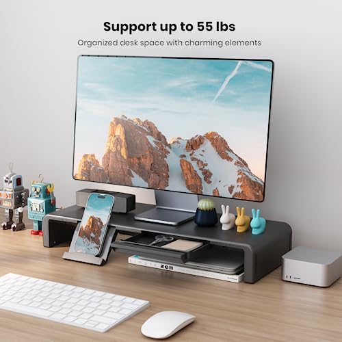 Klearlook Computer Monitor Stand for Desk, Adjustable Foldable Monitor Riser with Storage Drawer & Tablet Phone Holder for Office, Home, Laptop, Desktop (Black) - color: Black
