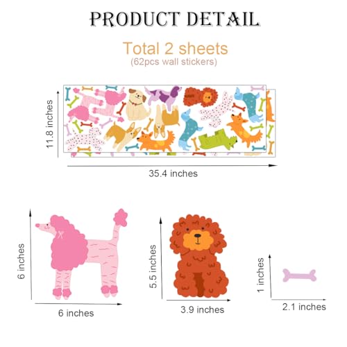YIMEHDAN Colorful Pet Dogs Wall Decal, Lovely Dog Bone Vinyl Wall Stickers | Colorful Pet Dogs Wall Decal Gift for Dog Lover, Removable Animal Artwork for Kids Bedroom Playroom Pet Shop Decor - style: dog