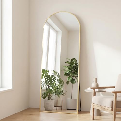 Sweetcrispy 65"x24" Arched Full Length Mirror, Full Body Mirror, Gold | Aluminum Alloy Thin Frame, Floor or Standing, Suitable for Bedroom, Living Room, Cloakroom - color: Gold-arched, size: 65"L x 24"W