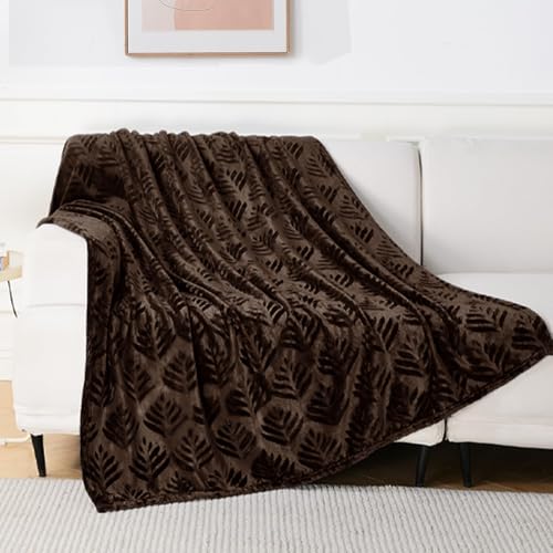 Exclusivo Mezcla Leaves Pattern Blanket Twin Size for Bed, Coffee | Soft and Cozy Fleece Blanket All Season Use, Lightweight Plush Fuzzy , Home Decor, 60x80 Inches - color: Coffee, size: Twin(60"x80")