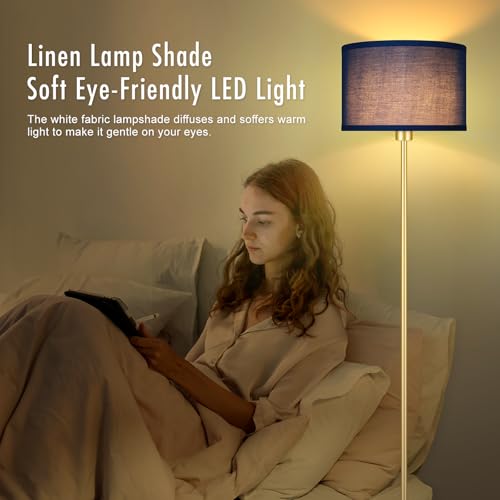 Floor Lamp Blue, Standing Lamp, 58" Tall Floor Lamp with Lampshade, Foot Pedal Switch, Modern Simple Floor Lamps for Living Room/Bedroom/Den/Classroom, Gold Lamp for Boys' Gift(Without Bulb) - color: Gold + Blue