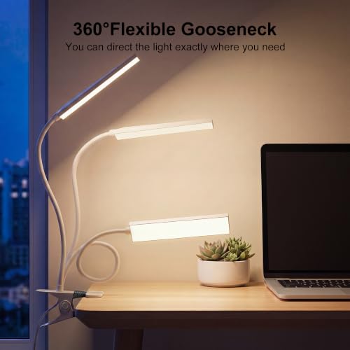 Vansuny Clip on LED Desk Lamp, Eye-Caring USB Reading Light for Home Office | 3 Color Modes,6 Brightness Levels,Adjustable Gooseneck,Sturdy Metal Clip,5W White,Fits Dorm Bed, Monitor Side & Narrow Spaces - color: White