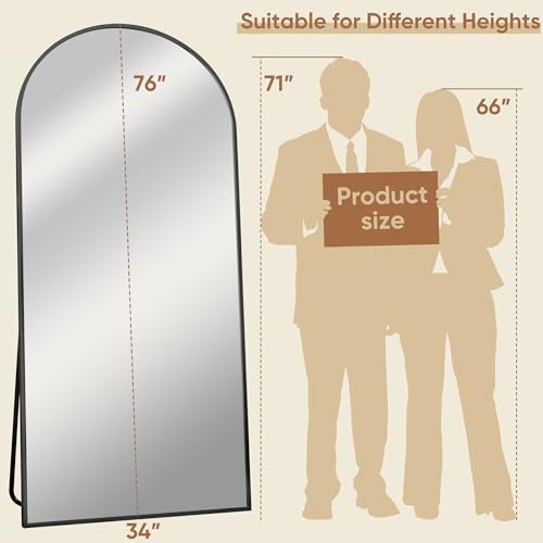 76"x34" Arched Full Length Mirror, Large Floor Mirror, Black | Oversized Aluminum Full Body Mirror, HD Shatterproof Tempered Glass, Lean/Stand/Wall for Living Room,Bedroom, Dressing Room - color: Black, size: 76"L x 34"W