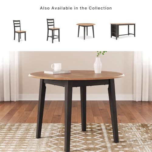 Signature Design by Ashley 1-Piece Round Drop Leaf Dining Table, 42 in | Two-tone finish, Space-saving 2-to-4 seat capacity, Mango wood veneer top, Dark brown tapered legs, Gesthaven Series - color: Light Brown & Dark Brown