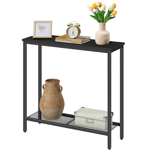 HOOBRO 29.5" Narrow Console Table, Small Entryway Table with Shelf, 2 Tier Thin Sofa Table, Behind Couch Table, Side Table, for Hallway, Living Room, Bedroom, Black BB74XG01 - color: Black