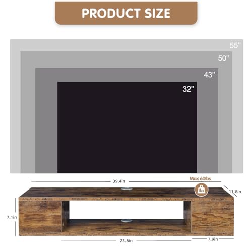 GHC Floating TV Stand, Wall Mounted Entertainment Center and Cabinet Shelf, TV Console with Storage, Media Console for DVD Player, Space-Saving Under TV Shelf for Bedroom (Rustic Brown) - color: Rustic Brown