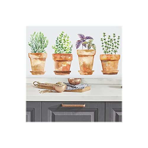 RoomMates Watercolor Potted Herbs Peel and Stick Wall Decals, Vinyl, Made in USA - style: potted herbs