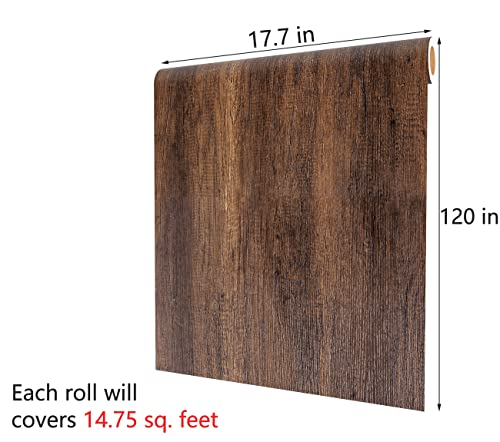 Wood Contact Paper Wood Grain Contact Paper for Cabinets Wood Wallpaper Peel and Stick Brown Wood Wallpaper for Walls Removable 17.7"x120" Self Adhesive Faux Wood Vinyl Wrap Roll - size: 17.7" x 120"