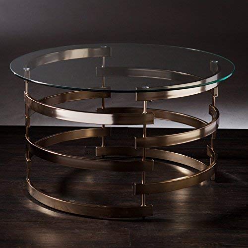 SEI Furniture Belmar Contemporary Round Glass Top Coffee Table, Champagne