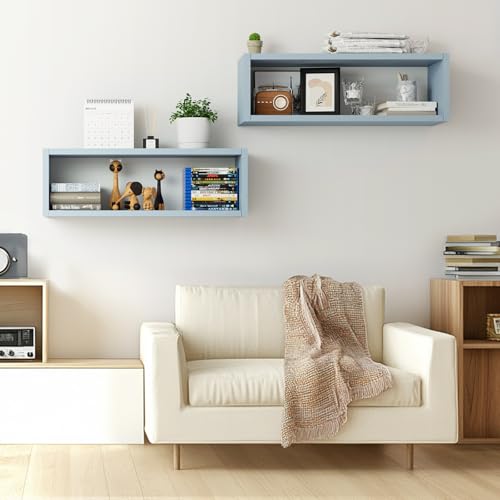 24in Floating Cube Shelves Set of 2, Display Shelves Wall Mount, Decorative Hanging Shelves for Kitchen Living Room Office,(Grayish Blue, Rectangle 2 Cubes) - color: Greylish Blue, size: Rectangle-Set2